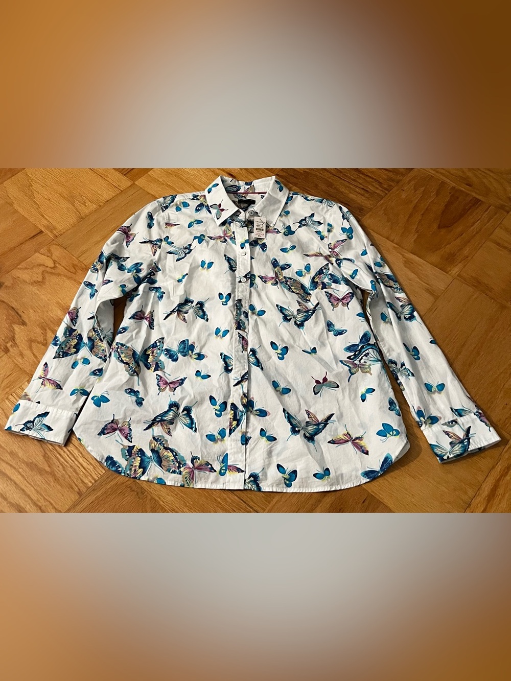 Talbots White Butterfly Button Down Shirt